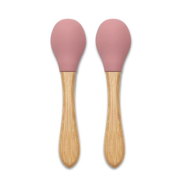 LORELLI Set 2 lingurite din silicon si bambus Pink forma ergonomica