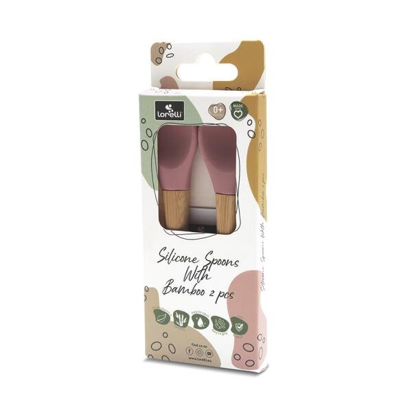 LORELLI Set 2 lingurite din silicon si bambus Pink forma ergonomica