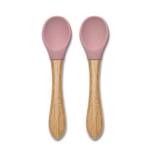 LORELLI Set 2 lingurite din silicon si bambus Pink forma ergonomica