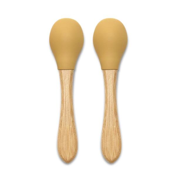LORELLI Set 2 lingurite din silicon si bambus Yellow forma ergonomica