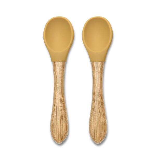 LORELLI Set 2 lingurite din silicon si bambus Yellow forma ergonomica
