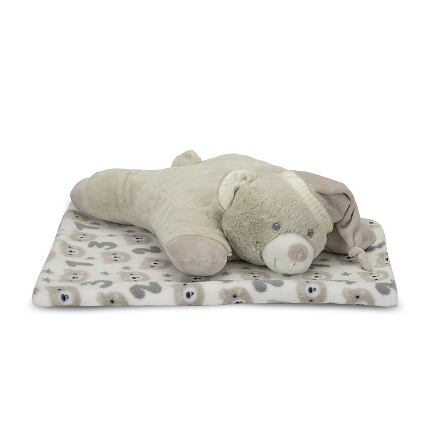 LORELLI Set 2 piese paturica moale 90 x 75 cm pernuta in forma de ursulet 45 x 30 cm Poffy Beige 0 luni+
