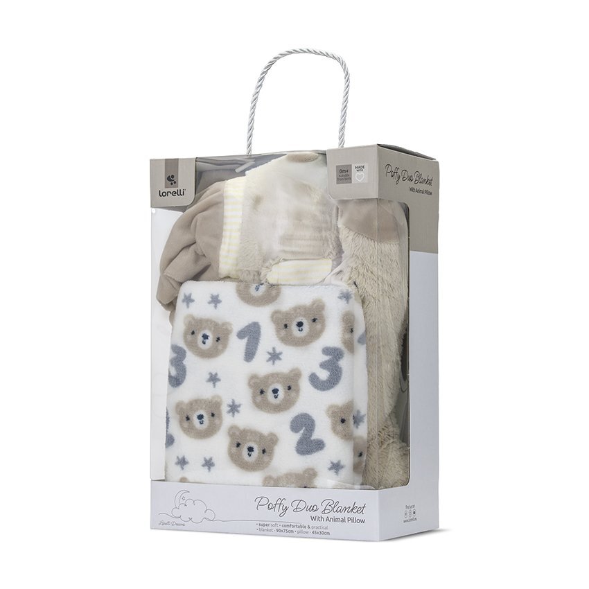 LORELLI Set 2 piese paturica moale 90 x 75 cm pernuta in forma de ursulet 45 x 30 cm Poffy Beige 0 luni+