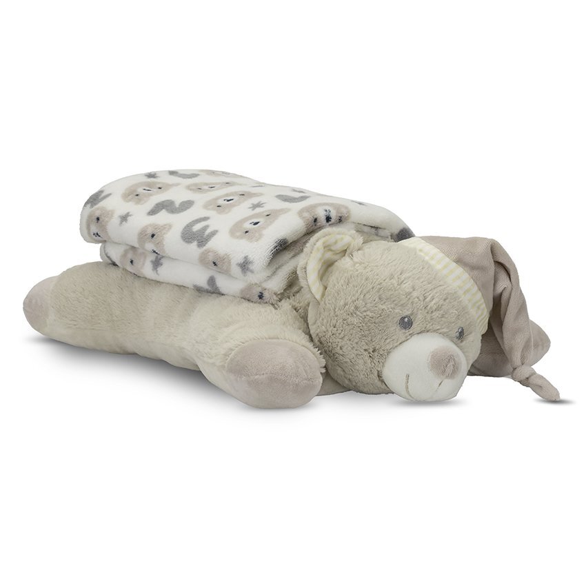 LORELLI Set 2 piese paturica moale 90 x 75 cm pernuta in forma de ursulet 45 x 30 cm Poffy Beige 0 luni+