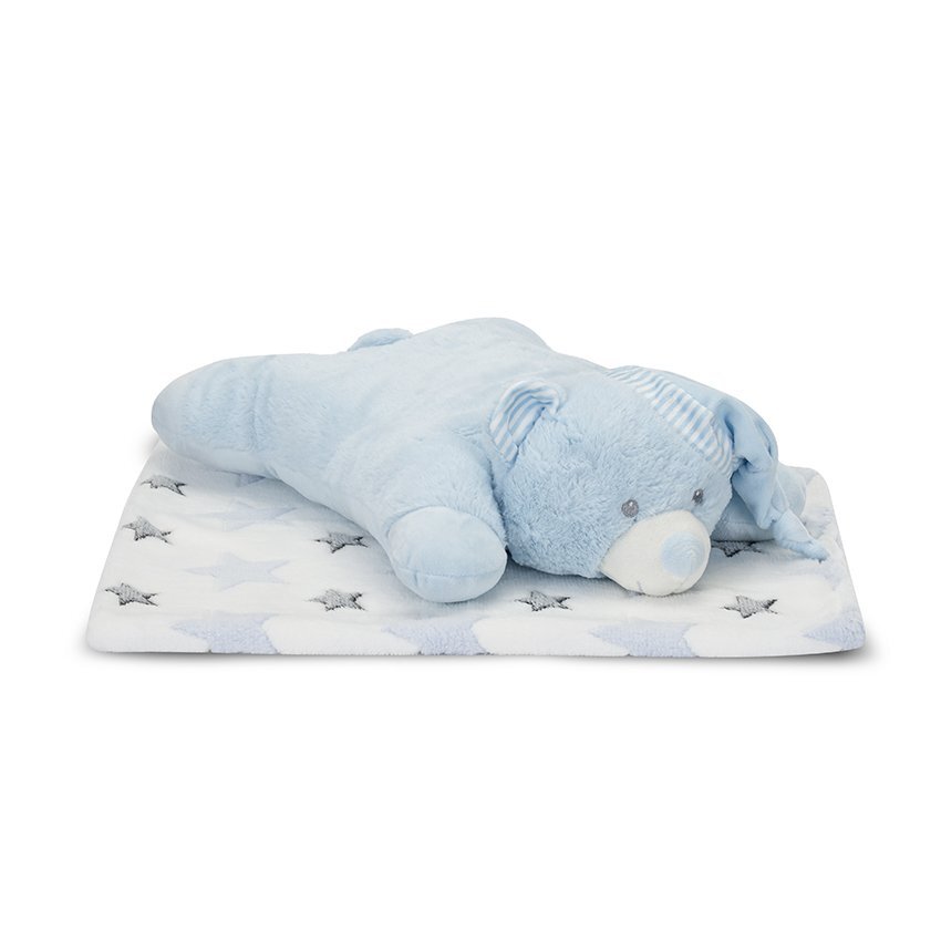 LORELLI Set 2 piese paturica moale 90 x 75 cm pernuta in forma de ursulet 45 x 30 cm Poffy Blue 0 luni+
