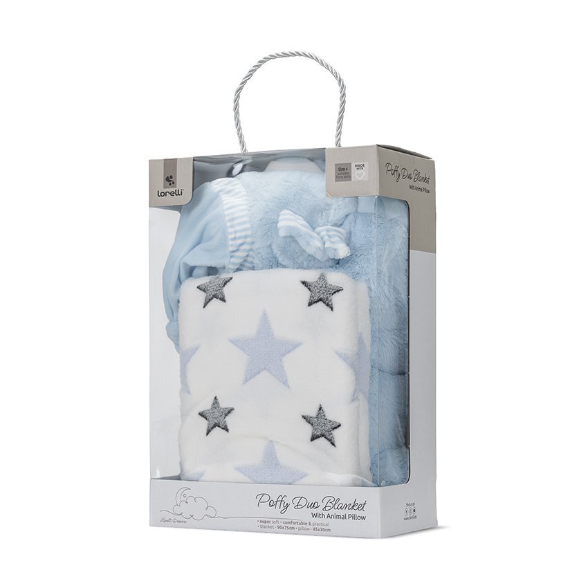 LORELLI Set 2 piese paturica moale 90 x 75 cm pernuta in forma de ursulet 45 x 30 cm Poffy Blue 0 luni+