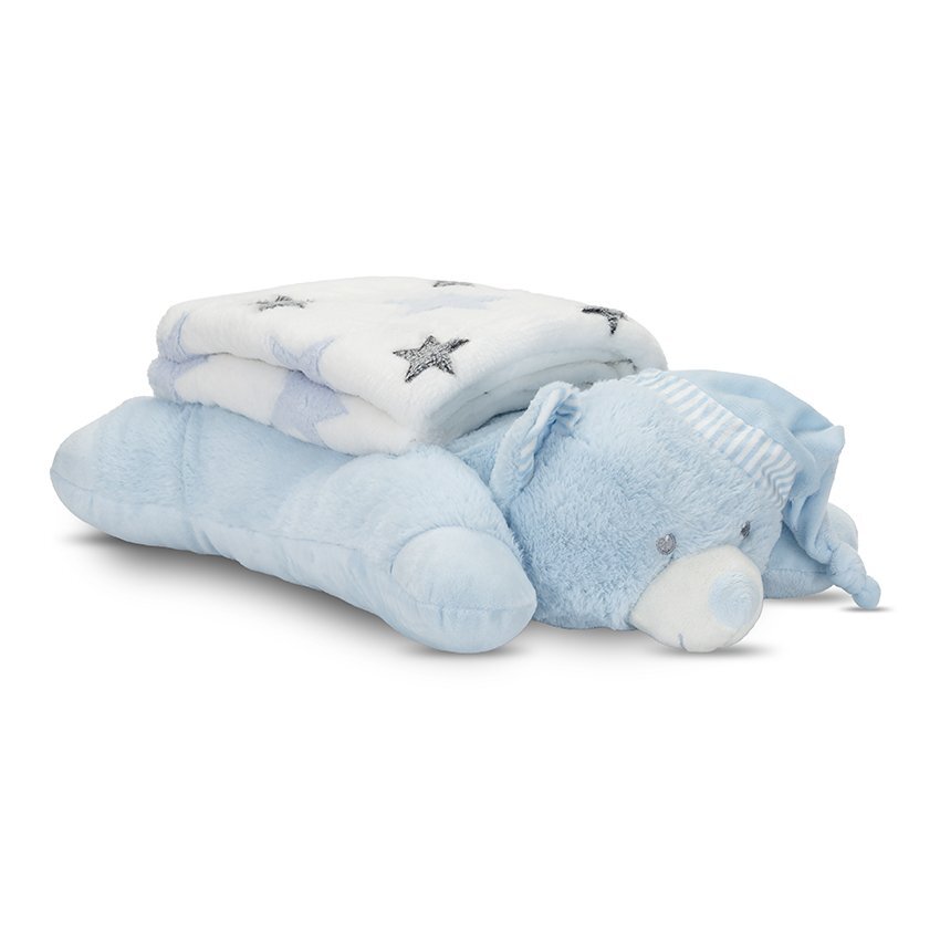 LORELLI Set 2 piese paturica moale 90 x 75 cm pernuta in forma de ursulet 45 x 30 cm Poffy Blue 0 luni+