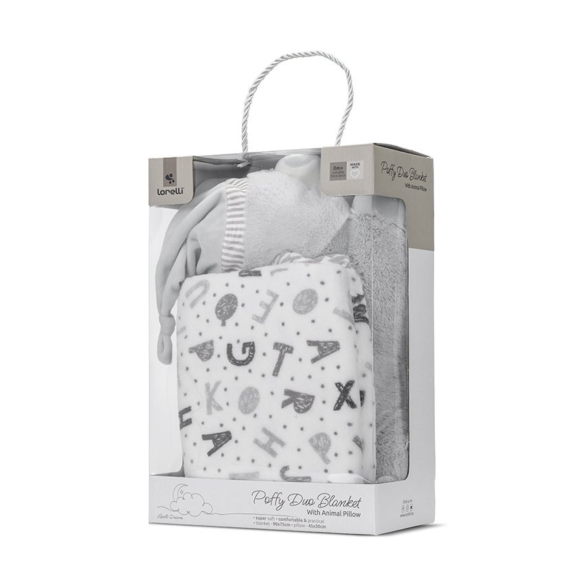 LORELLI Set 2 piese paturica moale 90 x 75 cm pernuta in forma de ursulet 45 x 30 cm Poffy Grey 0 luni+