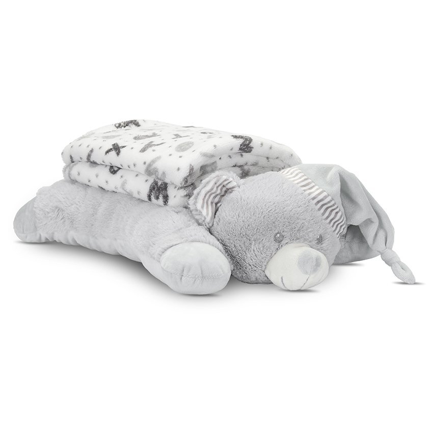 LORELLI Set 2 piese paturica moale 90 x 75 cm pernuta in forma de ursulet 45 x 30 cm Poffy Grey 0 luni+