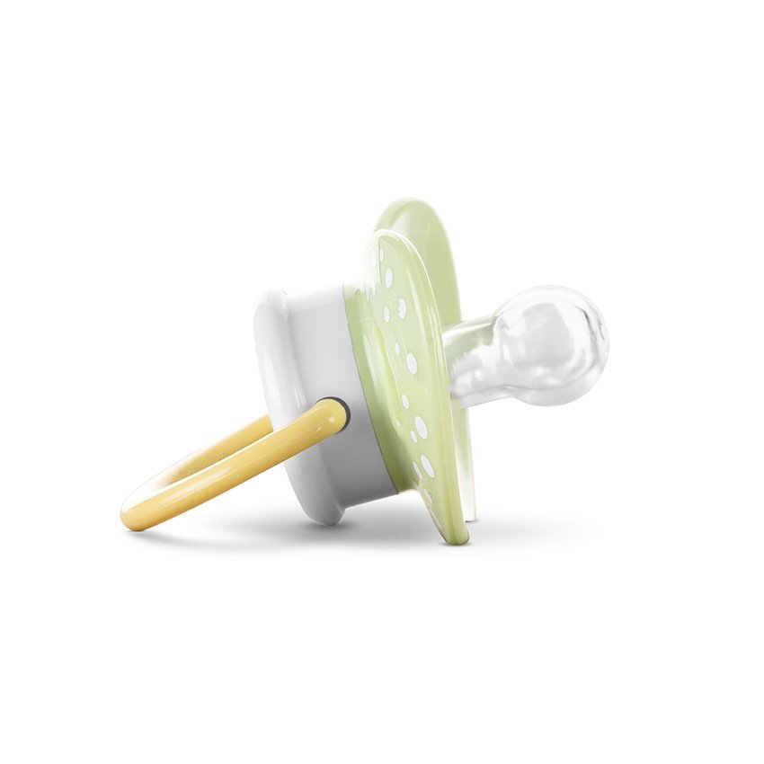 LORELLI Set 2 suzete din silicon moale cu capac si tetina rotunda 6 luni+ Yellow Green