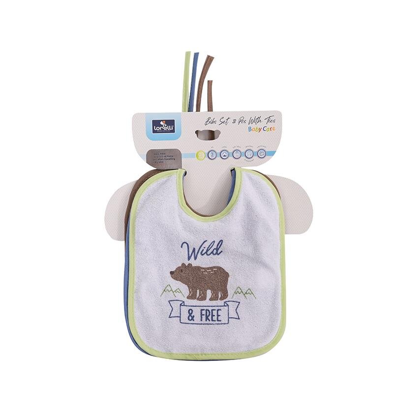 LORELLI Set 3 bavete bumbac si peva 23 x 20 cm inchidere cu snur baietei