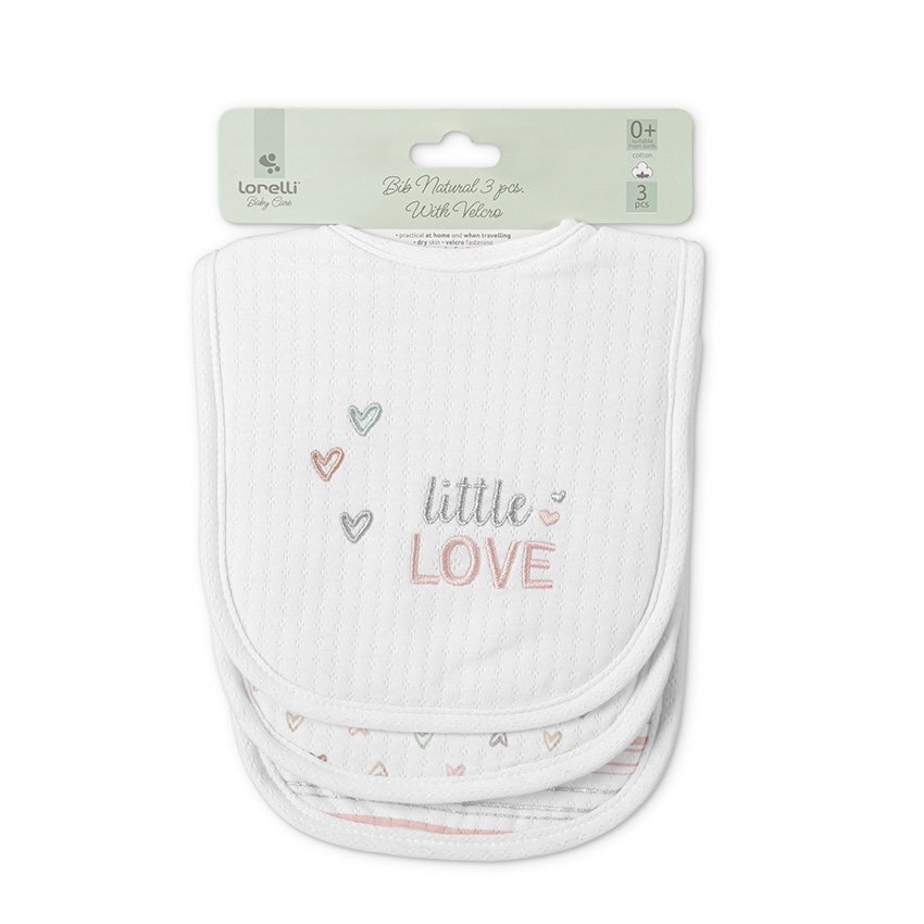 LORELLI Set 3 bavete din bumbac pentru nou-nascut inchidere cu velcro potrivit pentru hranire si in perioada eruptiei dentare 0 luni+ Pink