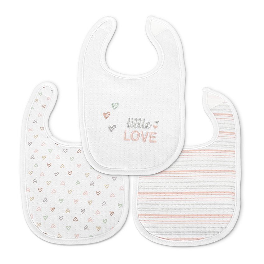 LORELLI Set 3 bavete din bumbac pentru nou-nascut inchidere cu velcro potrivit pentru hranire si in perioada eruptiei dentare 0 luni+ Pink