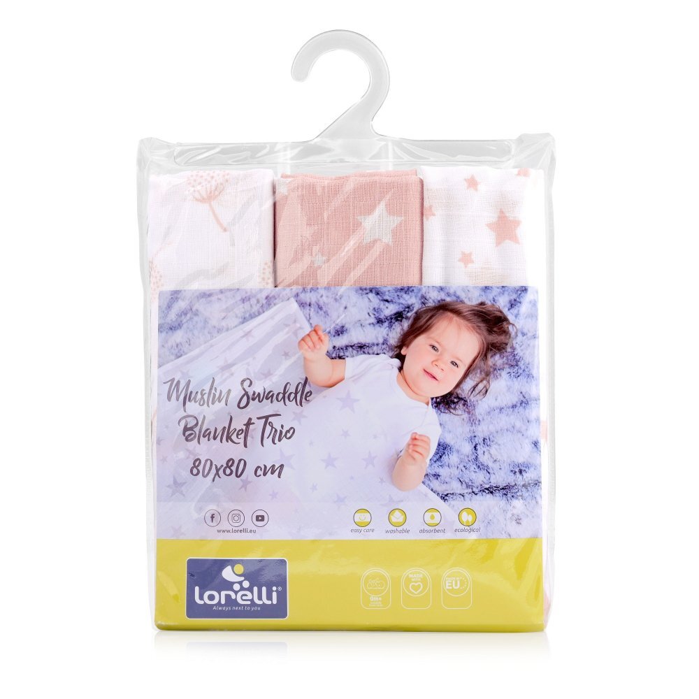 LORELLI Set 3 scutece pled muselina 80x80 cm Rose Mix