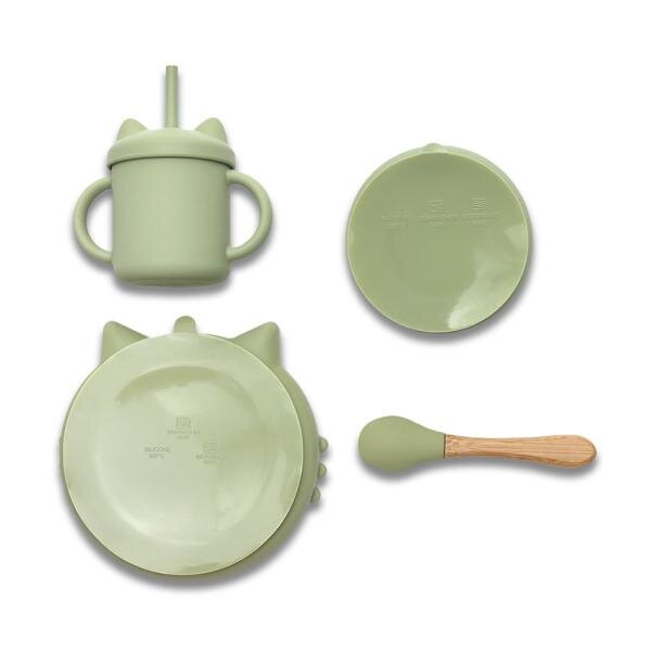 LORELLI Set de hranire din silicon natural 4 piese 6 luni+ Fresh Green