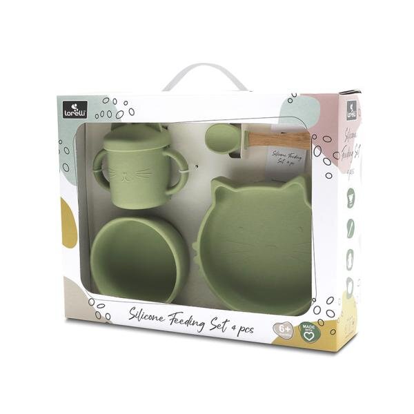 LORELLI Set de hranire din silicon natural 4 piese 6 luni+ Fresh Green