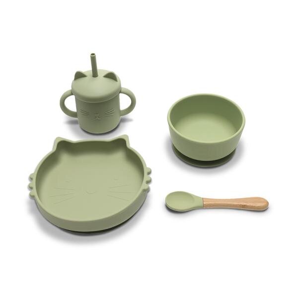 LORELLI Set de hranire din silicon natural 4 piese 6 luni+ Fresh Green