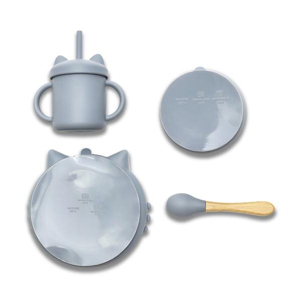 LORELLI Set de hranire din silicon natural 4 piese 6 luni+ Grey