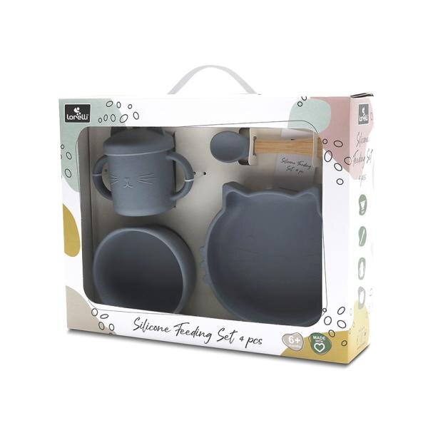 LORELLI Set de hranire din silicon natural 4 piese 6 luni+ Grey