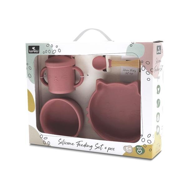 LORELLI Set de hranire din silicon natural 4 piese 6 luni+ Pink