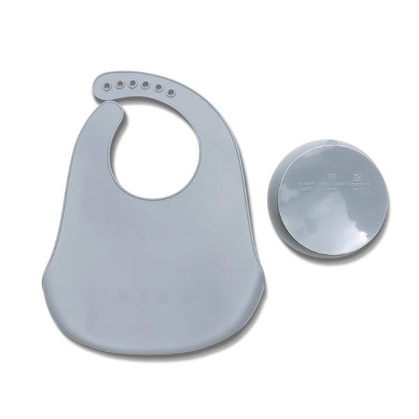 LORELLI Set de hranire din silicon natural contine bol cu vacuum si baveta 6 luni+ Grey