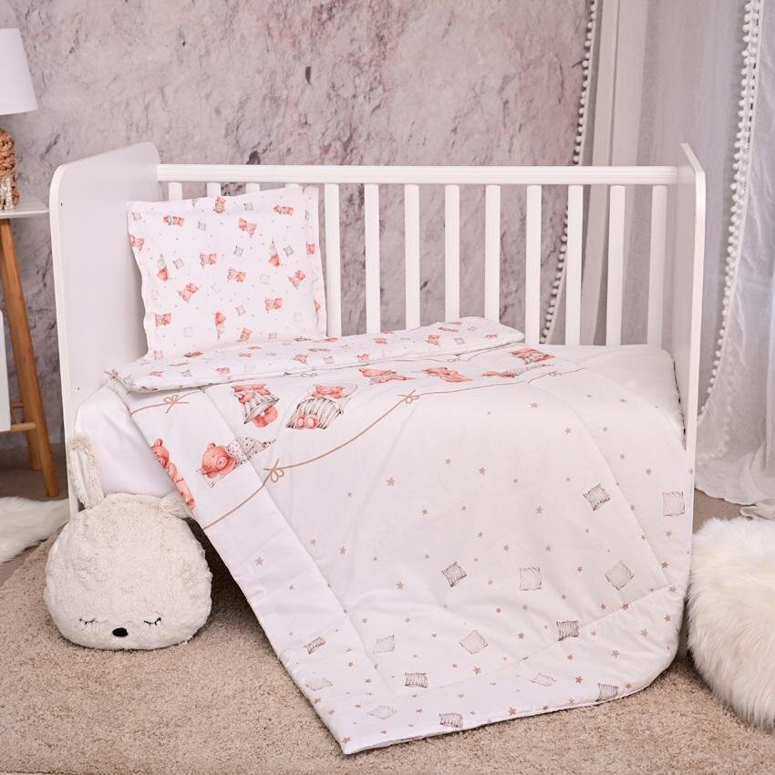 LORELLI Set lenjerie pat 3 piese bumbac ranforce Cosy Bears Piollws Beige