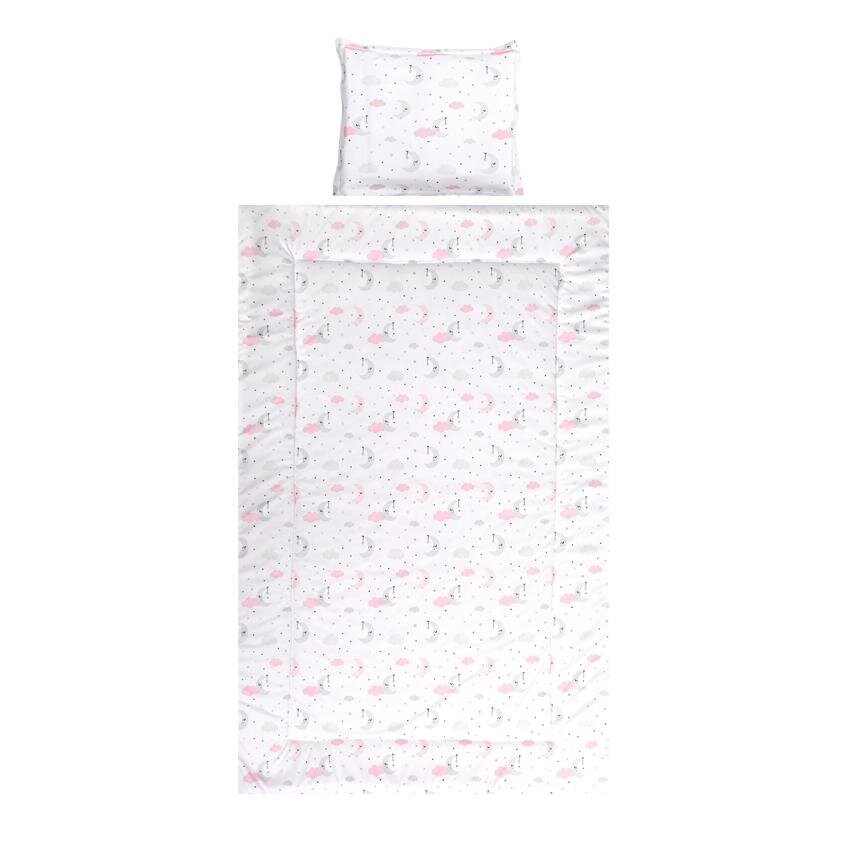 LORELLI Set lenjerie pat 3 piese bumbac ranforce Cosy Moons Stars Pink