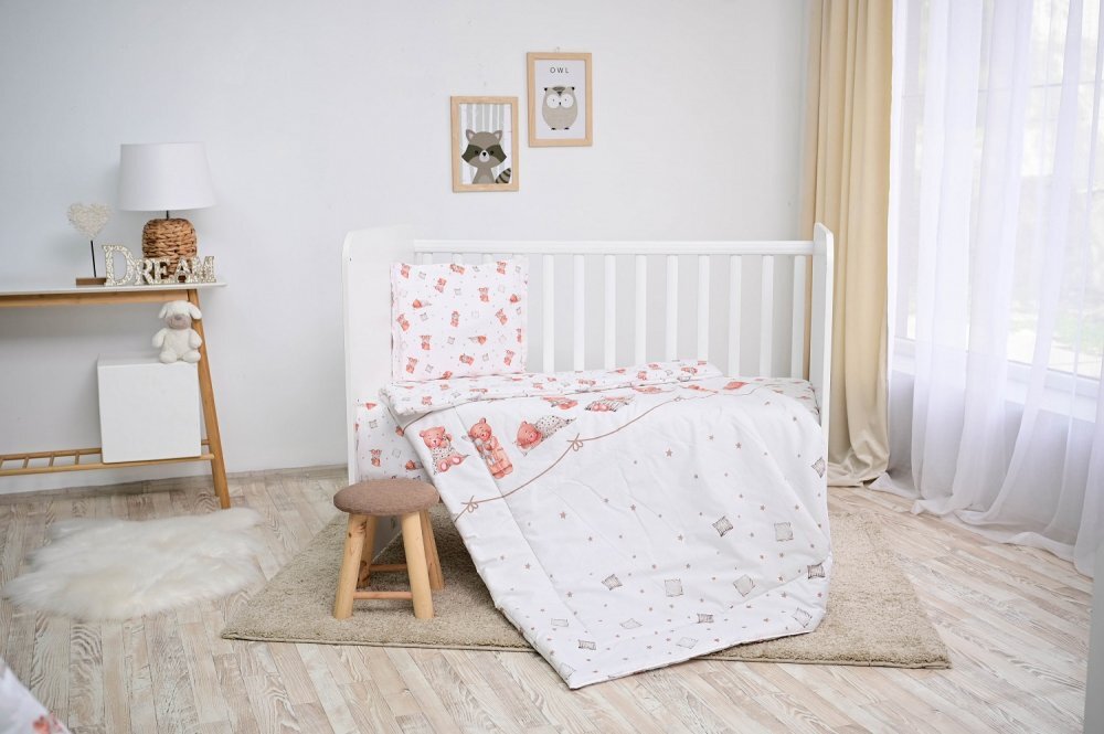 LORELLI Set lenjerie pat 4 piese bumbac ranforce Bears Pillows Beige