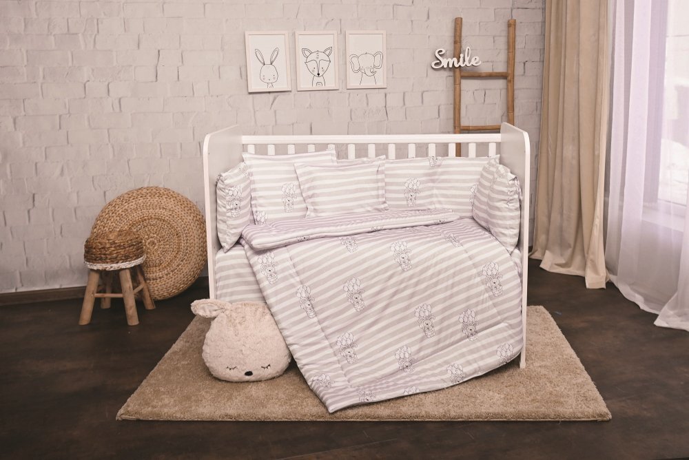 LORELLI Set lenjerie pat 8 piese 70x140 cm bumbac ranforce Grey Striped