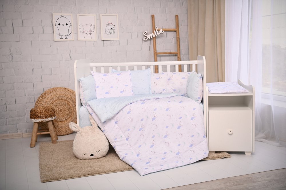 LORELLI Set lenjerie pat 8 piese bumbac ranforce Trend Blue Moon Stars