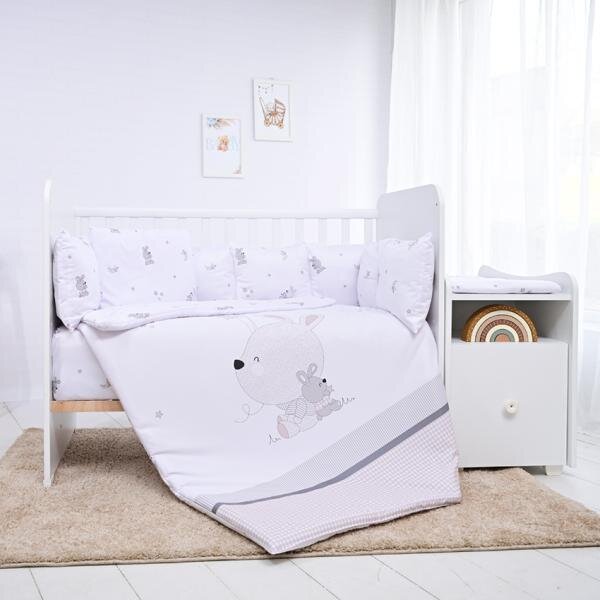 LORELLI Set lenjerie pat 8 piese bumbac ranforce Trend Little Rabbits Grey