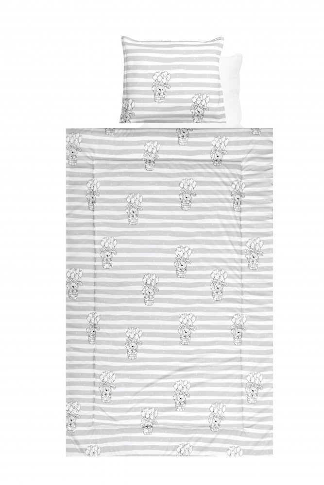LORELLI Set lenjerie pat bumbac ranforce 4 piese Grey Striped