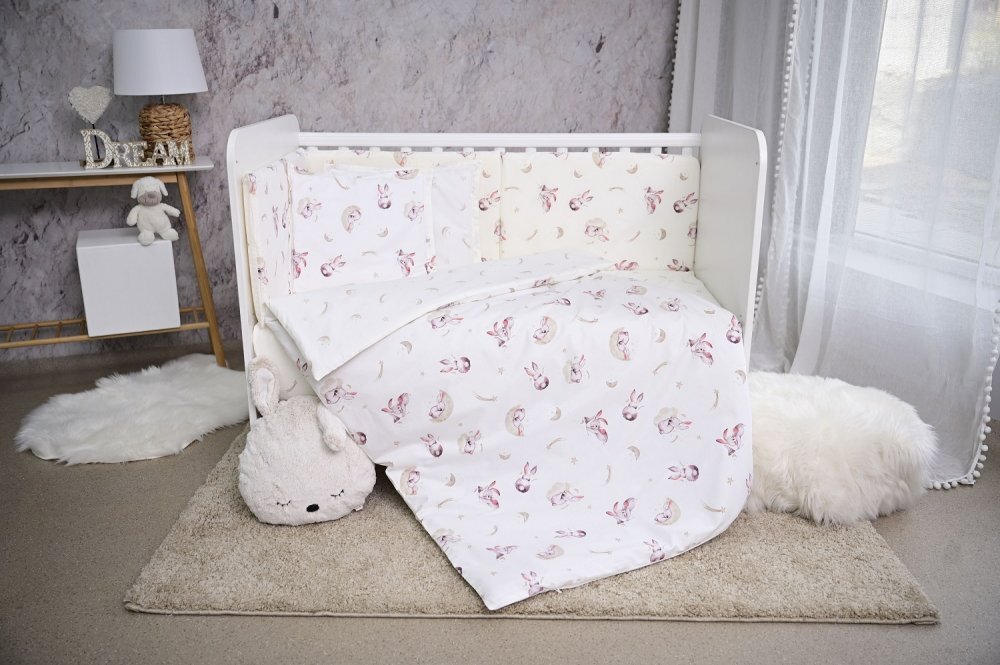 LORELLI Set lenjerie pat Smile bumbac ranforce Beige Bunnies 60 x 120 cm