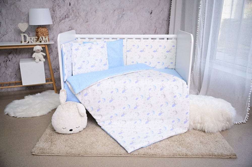 LORELLI Set lenjerie pat Smile bumbac ranforce Blue Moons Stars 60 x 120 cm