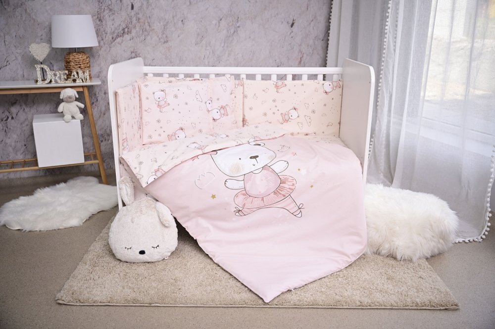 LORELLI Set lenjerie pat Smile bumbac ranforce Pink Ballerina Bear 60 x 120 cm