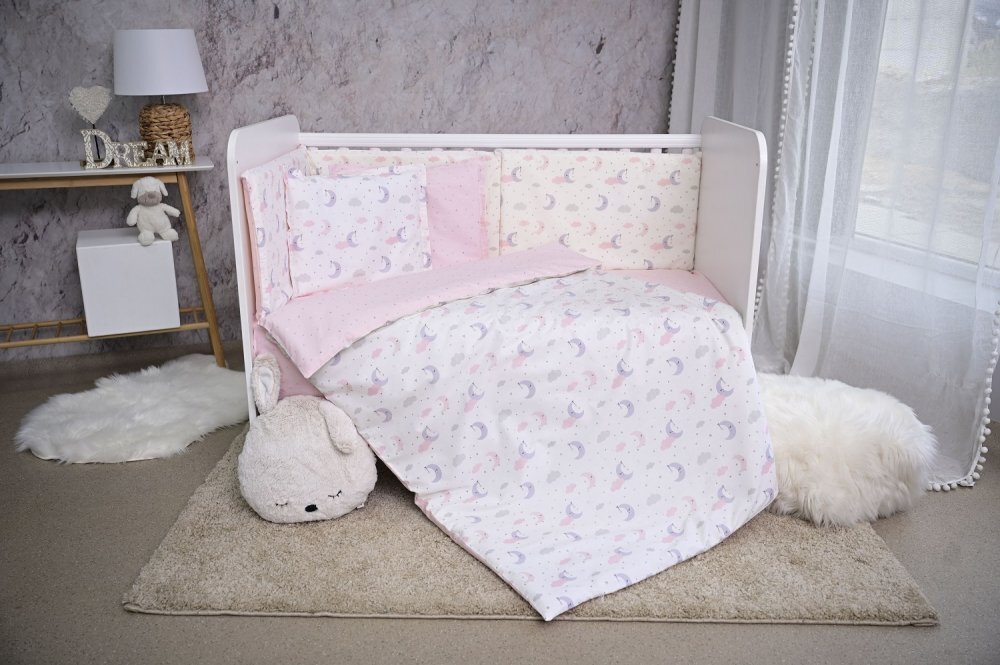LORELLI Set lenjerie pat Smile bumbac ranforce Pink Moons Stars 60 x 120 cm