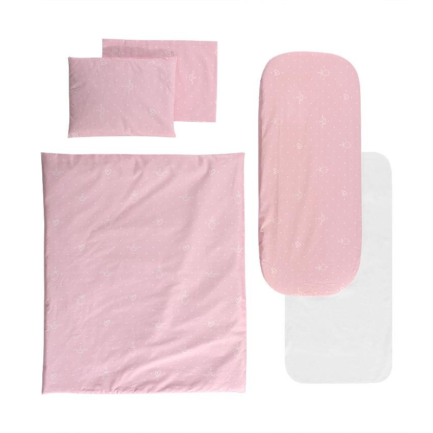 LORELLI Set lenjerie pentru carucior Little Bear Pink cu 6 piese si protectie impermeabila