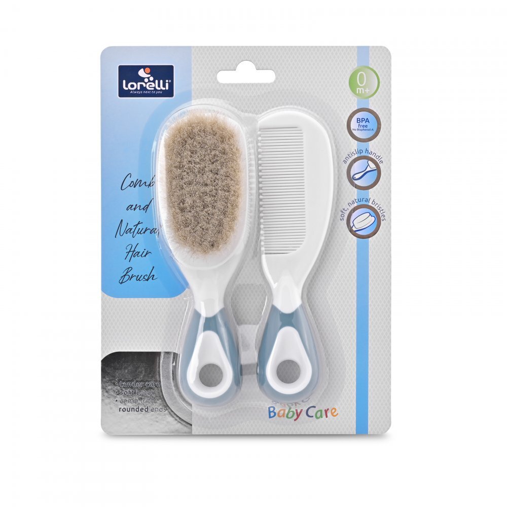 LORELLI Set pieptan cu perie din par natural 0 luni+ blush blue