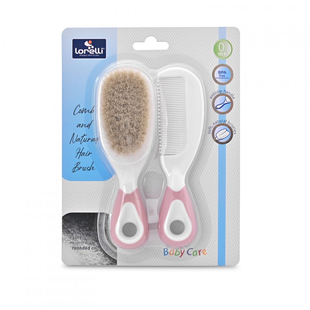 LORELLI Set pieptan cu perie din par natural 0 luni+ blush pink