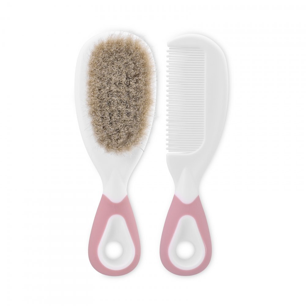 LORELLI Set pieptan cu perie din par natural 0 luni+ blush pink