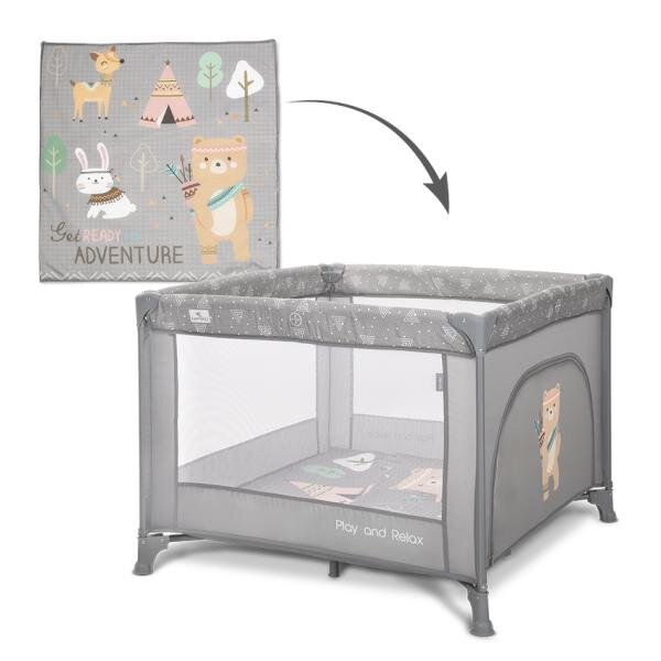 LORELLI Tarc de joaca Play N Relax Grey Adventure 100x100x75 cm deschidere laterala cu fermoar geanta de transport