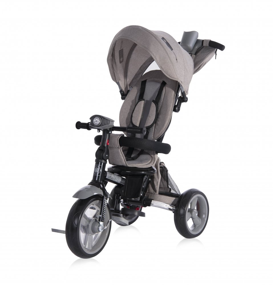 LORELLI Tricicleta pentru copii Enduro Grey Luxe 4 in 1 multifunctionala scaun rotativ cu 2 tipuri de suport pentru picioare roti mari silentioase spatar reglabil pe 2 pozitii si cosulet textil