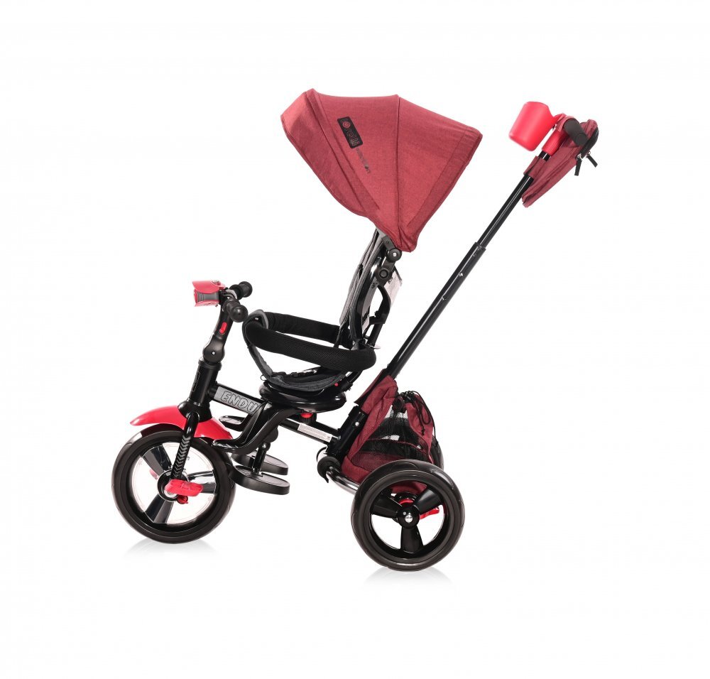 LORELLI Tricicleta pentru copii Enduro Red Black Luxe 4 in 1 multifunctionala scaun rotativ cu 2 tipuri de suport pentru picioare roti mari silentioase spatar reglabil pe 2 pozitii si cosulet textilanuleaza parinte