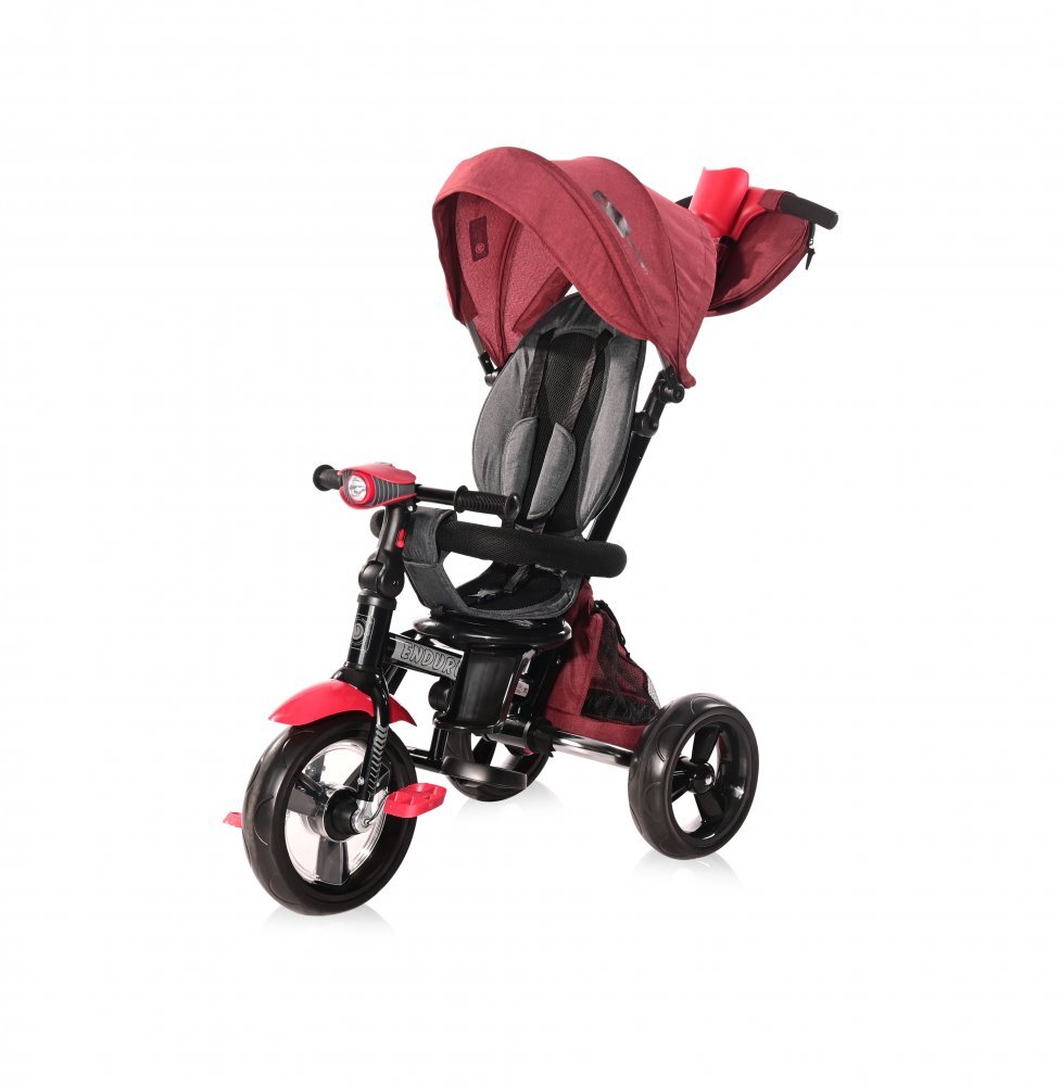 LORELLI Tricicleta pentru copii Enduro Red Black Luxe 4 in 1 multifunctionala scaun rotativ cu 2 tipuri de suport pentru picioare roti mari silentioase spatar reglabil pe 2 pozitii si cosulet textilanuleaza parinte