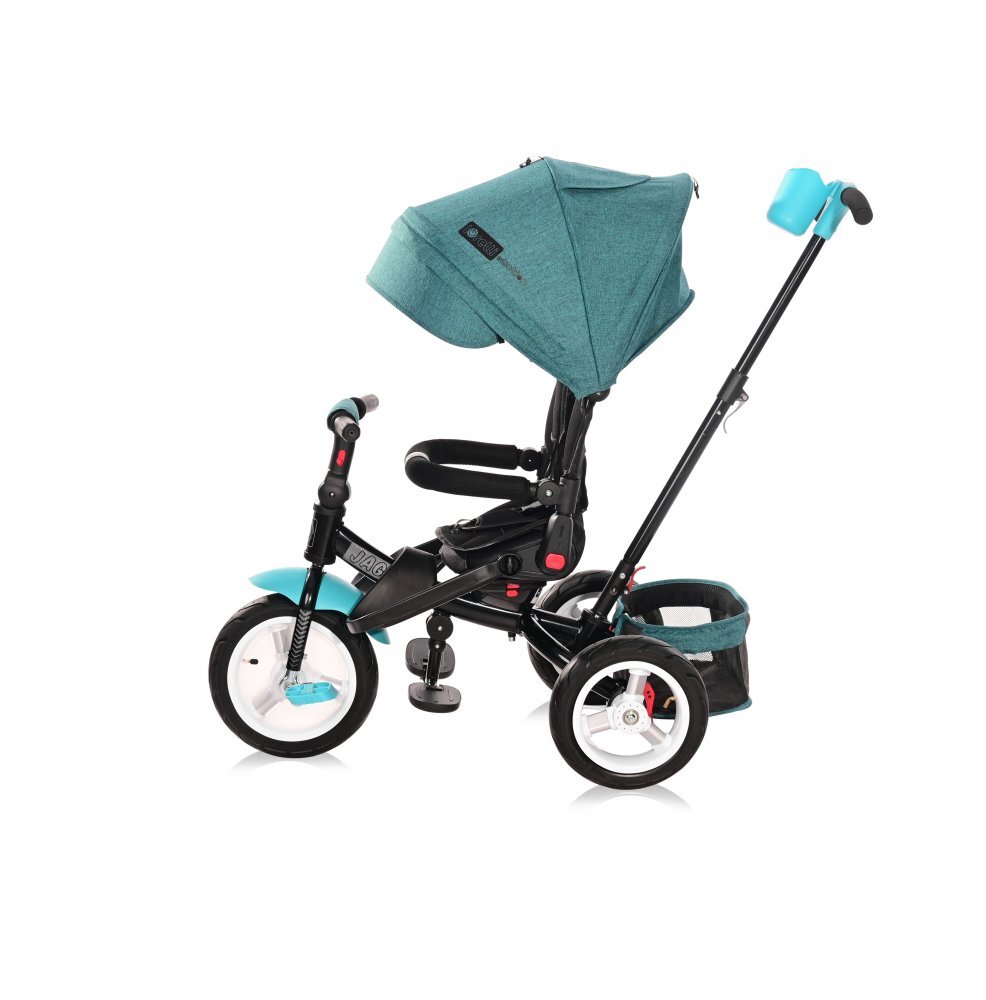 LORELLI Tricicleta pentru copii Jaguar Air Green Luxe 4 in 1 multifunctionala cu maner cu control parental scaun rotativ spatar reglabil pe 2 pozitii roti mari silentioase din cauciuc cu camera