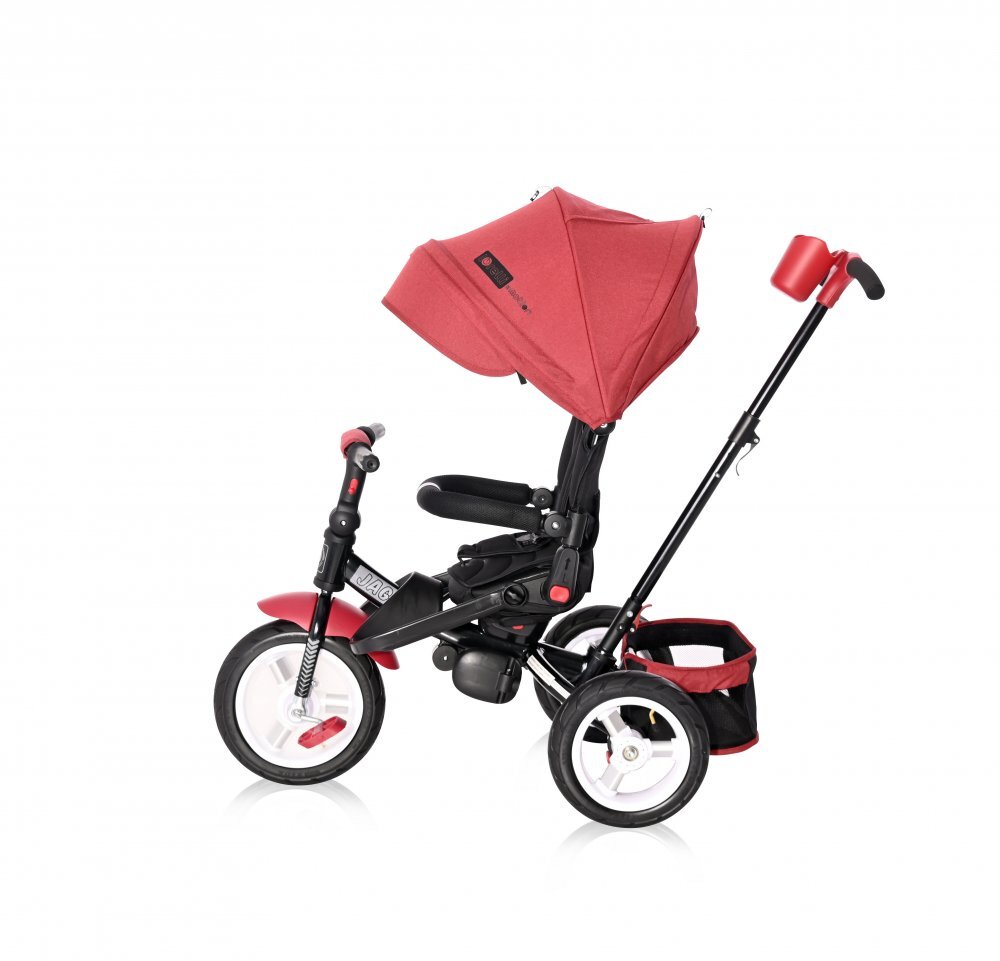 LORELLI Tricicleta pentru copii Jaguar Air Wheels Red Black 4 in 1 multifunctionala cu maner cu control parental scaun rotativ spatar reglabil pe 2 pozitii roti mari silentioase din cauciuc cu camera