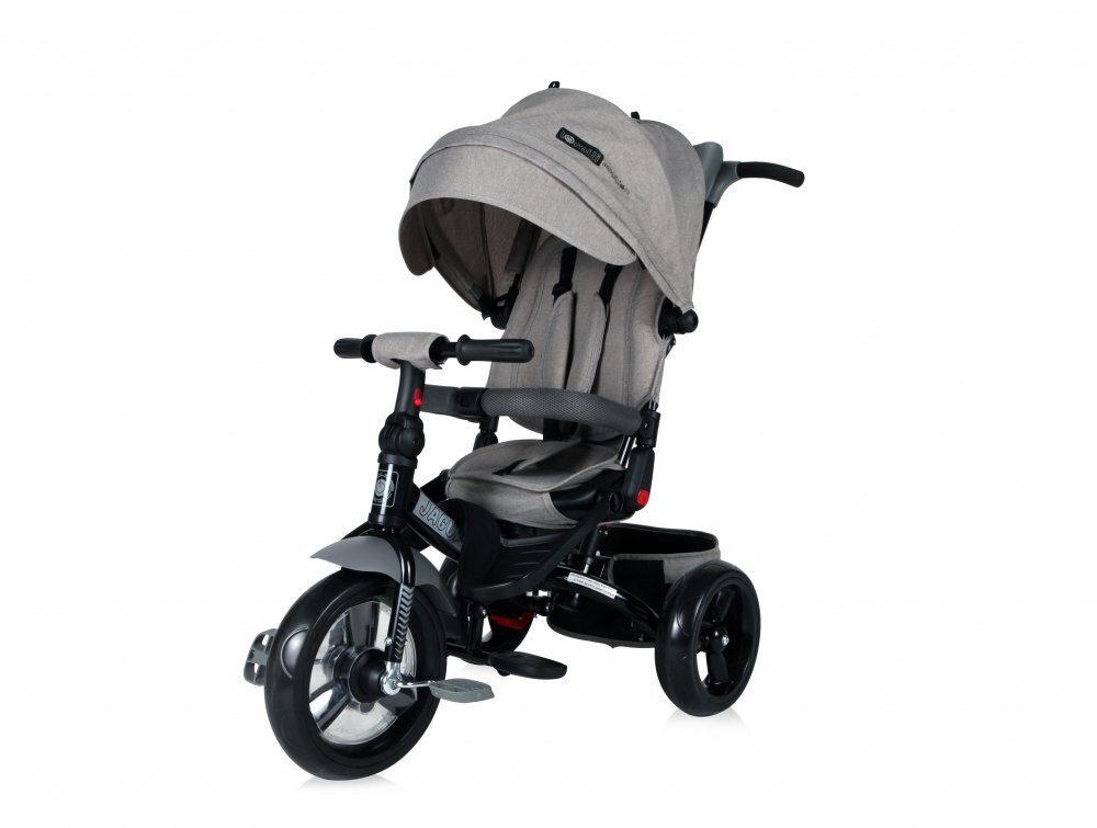 LORELLI Tricicleta pentru copii Jaguar Grey Luxe 4 in 1 multifunctionala cu maner cu control parental scaun rotativ 2 tipuri de suport pentru picioare si spatar inalt reglabil pe 2 pozitii