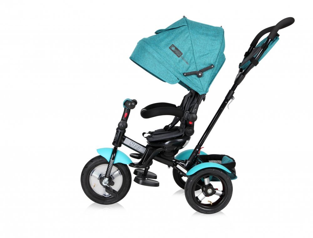 LORELLI Tricicleta pentru copii Neo Air Green Luxe 4 in 1 multifunctionala roti mari gonflabile spatar inalt reglabil sezut rotativ 2 tipuri de suport pentru picioare si dispozitiv de franare