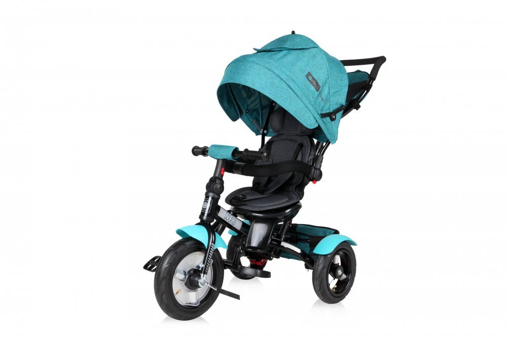 LORELLI Tricicleta pentru copii Neo Air Green Luxe 4 in 1 multifunctionala roti mari gonflabile spatar inalt reglabil sezut rotativ 2 tipuri de suport pentru picioare si dispozitiv de franare