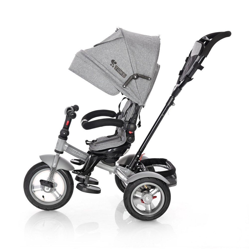LORELLI Tricicleta pentru copii Neo Air Grey Luxe 4 in 1 multifunctionala roti mari gonflabile spatar inalt reglabil sezut rotativ 2 tipuri de suport pentru picioare si dispozitiv de franare